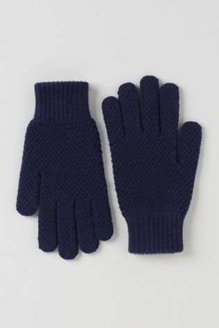 Navy Textured Knitted Gloves